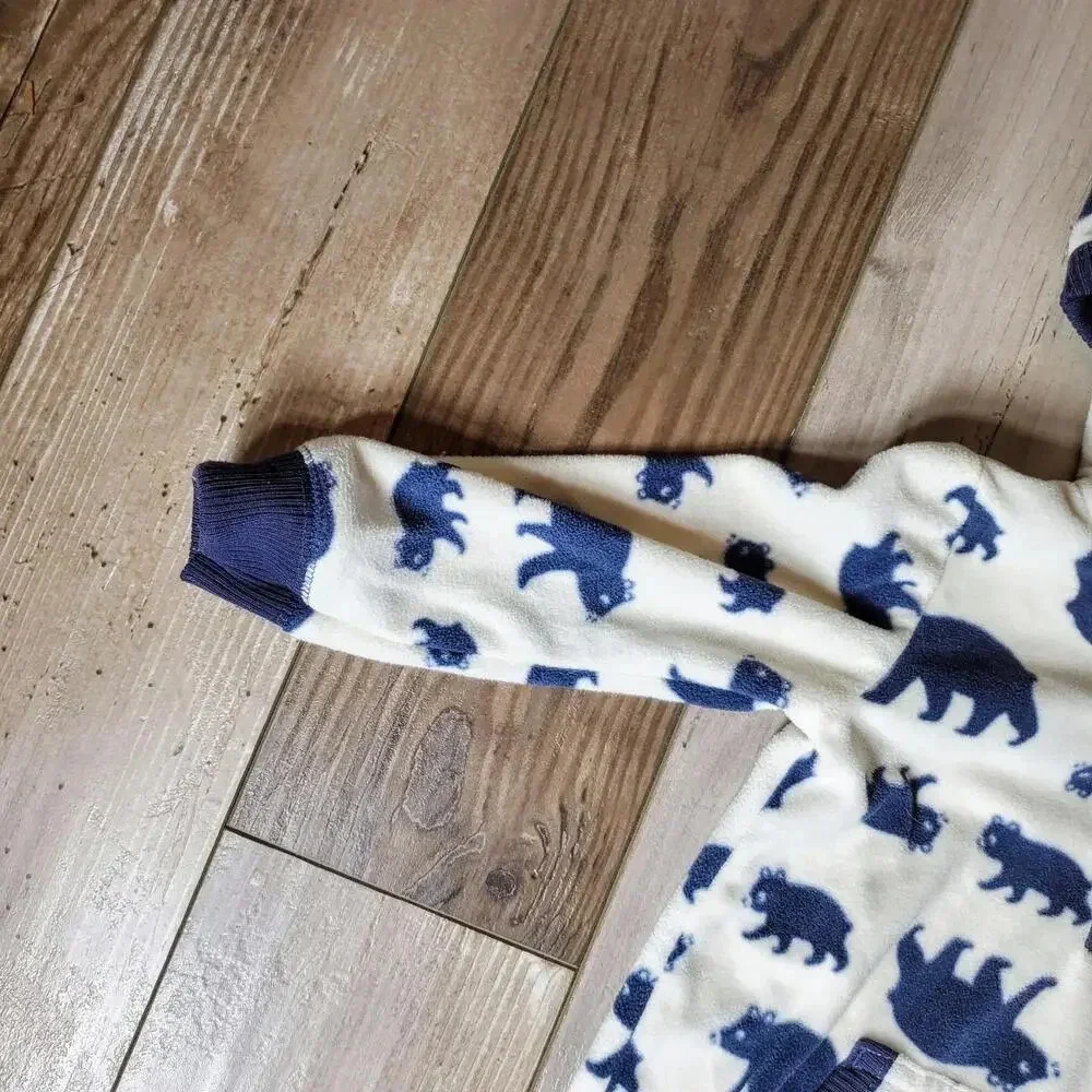 Carter's One Piece Fleece Hooded Jumper Jumpsuit White Blue Bears Size 12m EUC